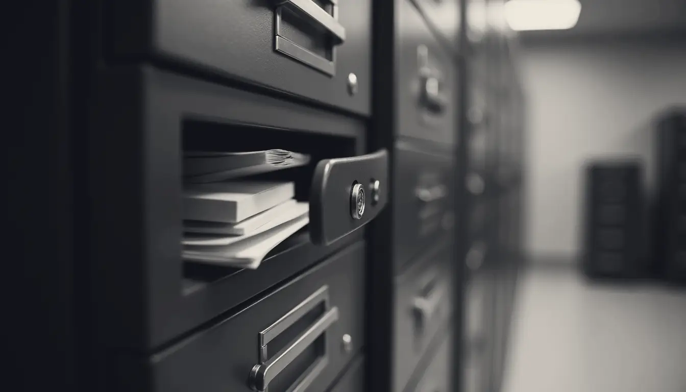 Secure filing cabinets holding confidential documents